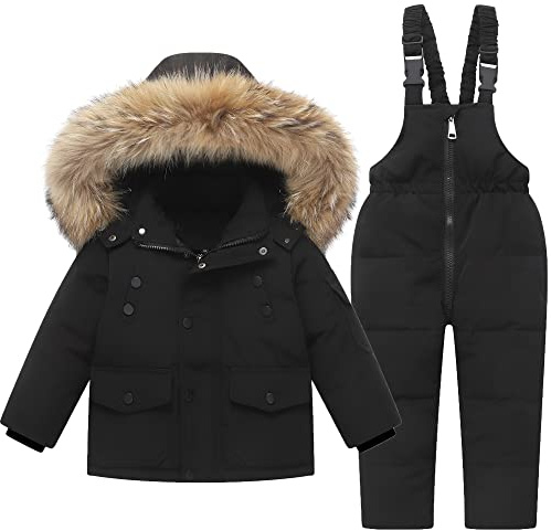 Fewlby Tuta da Neve per Bambino - Piumino con Cappuccio + Pantaloni da Sci, 2 Pezzi Tuta da Sci Bambino Completo da Neve Caldo Invernale Salopette e Giacca, 4-5 Anni