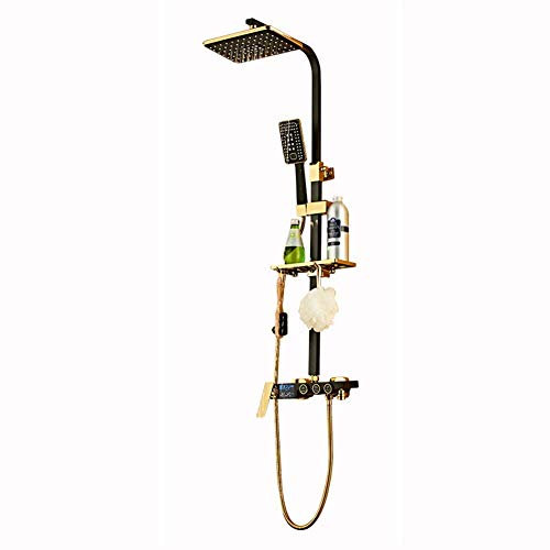 MERAXI Black Golden Shower System in European Style with 8 rain 3- Function tap Adjustable Sliding bar Gold- Plated Lacquer Gilding Process Black