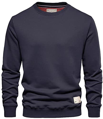 Blu Apparel Mens Jumper Premium Branded Crew Neck Cotton Sweater Pullover Sweatshirt Jumpers for Men UK Black Navy Charcoal S M L XL 2XL (UK, Alpha, XL, Regular, Regular, Navy)