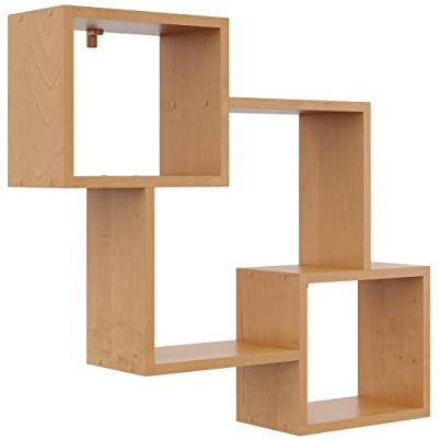 KUBUTKU Scaffale decorativo da parete con 3 ripiani 78 x 71 x 18 cm design scandinavo moderno per soggiorno cucina ufficio camera da letto bagno mensola da appendere libreria (ontano)