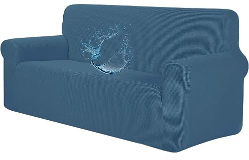 AYLFBFU Wasserfest Sofa Schutz Katze 4 Sitzer mit Weichem und Dickem Plüschstoff, Sofadecken Für Sitzfläche Atmungsaktiv und Antifouling, L Shape Sofa Covers für Hunde haustierfreundlich, Blau