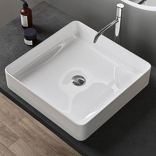 doporro Lavabo Bagno Rettangolare Lavabo da Appoggio in Ceramica Lavandino con Bordo Sottile 50x35x11 cm Bianco Lucido Lavamani Lavello senza Foro Rubinetto per Guardaroba Bagno Brüssel105