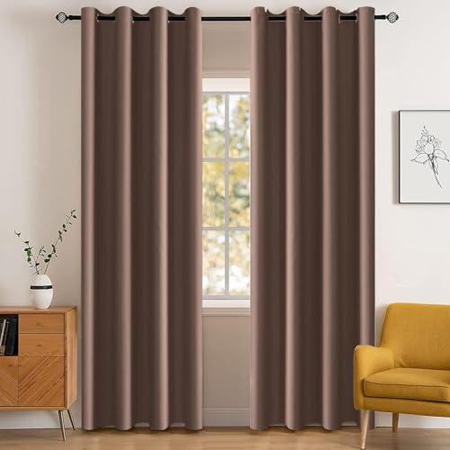 YSTELLAA Gardinen Vorhänge 2er Set, 140×225 cm, Verdunklungsvorhänge Mit Ösen, Thermovorhang Blickdicht Wohnzimmer, Schallschutz Vorhang Schlafzimmer, Outdoor Vorhang Wetterfest, Braun