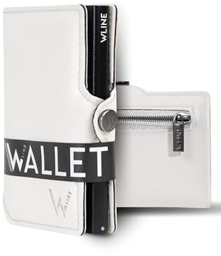 WLine Portafoglio Uomo Slim con Portamonete Rfid Compatto ed Elegante - Porta Carte di Credito Uomo e Donna Schermato in Pelle PU - Portatessere Uomo Tascabile (Bianco e Nero Saffiano con Zip)