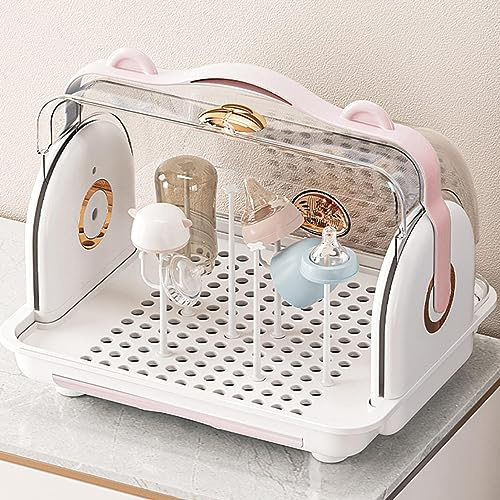 Babyflaschen-Trockengestelle Mit Staubschutzhülle, Tragbare Aufbewahrungsbox Für Kleinkinderflaschen Mit Großer Kapazität, Flaschen-Trockengestellbehälter Mit Abtropffläche, Flaschenaufbewahrung