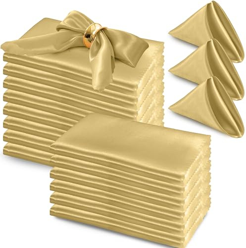 RUDONG M 72 Pack Gold Satin Napkin, 17 x 17 Inch Square Cloth Napkins, Soft Fabric Napkin with Scalloped Edges, Reusable & Washable Dinner Table Napkins for Weddings, Banquet, Parties Decoration