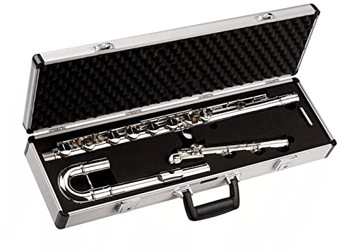 Flöteninstrument Elegantes, Versilbertes Kopfstück, Korpus, C-Fußstückklappen, Flöte, Spitze Klappenarme, Stiftloser Mechanismus, Holztastenauflagen Professionelles Querflöten