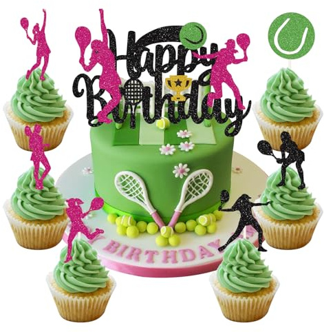 25 Stück Tennis Tortendeko Tennis Ball Cupcake Toppers Sport Kuchen Dekoration für Tennis Sport Thema Baby Shower Mädchen Junge Kinder Geburtstag Party Kuchen Dekorationen Supplies