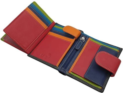 myledershop Rind-Nappa Leder Damen Geldbörse/Geldbeutel/Portemonnaie/Geldtasche mit RFID & NFC Schutz Mehrfarbig