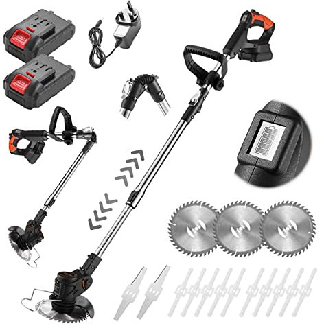 Suuim Cortabordes inalámbrico con batería, cortacésped con Cuchilla de Metal, cortacésped de 21 V para poda de jardín, jardín eléctrico con Pantalla LED de alimentación, Incluye 1 batería