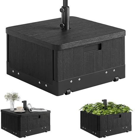 Supporto per ombrellone Outsunny Base per ombrellone 3 in 1, tavolino con Maniglia, rotelle, Letto rialzato, riempibile con Sabbia Fino a 80 kg per Pali per ombrellone Ø38/48 mm Nero