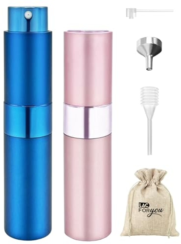 LAC FOR YOU Perfume Atomiser Set – 2 × 8 ml Portable Travel Perfume Bottle for Women & Men, Handbag & Cabin Essential, Aftershave Compatible – Blue & Pink