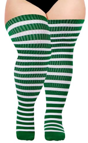 Moon Wood Overknee Strümpfe Damen Thigh Highs Extra Lang Overknees kniestrümpfe Damen Baumwoll Oberschenkelhohe Socken Lang StiefelStrümpfe Große Größen Grün & Weiß