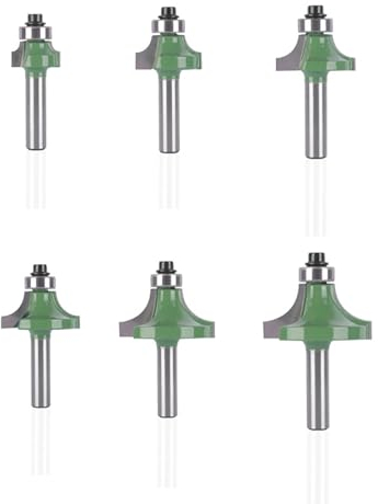 NIYATA Set di 6 Frese a Raggio, Gambo da 8 mm, Dimensioni 19,05/22,2/25,4/28,6/31,75/34,9 mm, Fresa per Legno, Fresa per Fresatrice, Testa Fresa per Fresatrice, in Carburo di Tungsteno