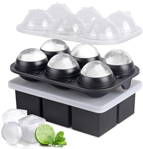 SLGOL Large Ice Cube Moulds for Making 2 Inch Ball & Square Ice Cubes | Ice Cube Tray with Lid, 6 Cavities, Food-Grade Silicone, Easy Release, Long-Lasting Chill, Slow-Melt, Easy to Clean, 2 Styles