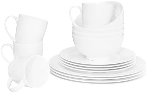 Bone China Service de table 16 pièces pour 4 personnes, blanc, passe au micro-ondes, passe au lave-vaisselle, résistant aux éclats, translucide, cadeau élégant, service de vaisselle, pour la maison