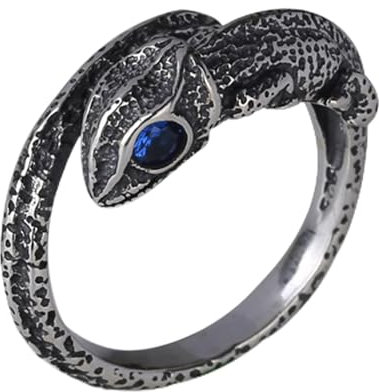 KnSam Ringe Sterling Silber S925, Chameleon Form Ring Damen Silber Retro, Gothic Biker Ring mit Zirkonia Blau, Gr.57 (18.1), Blau Augen, Echtsilber