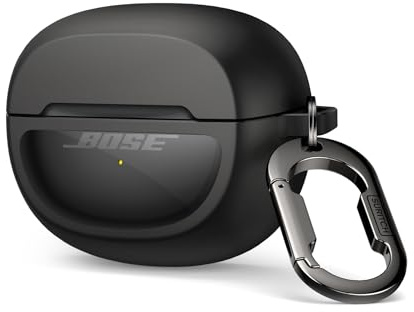 SURITCH Klart fodral kompatibelt med New Bose Ultra Open öronsnäckor (2024), hållbart heltäckande stöttåligt TPU-skyddsfodral med karbinhake och nyckelring och transparent logotypfönster (svart)