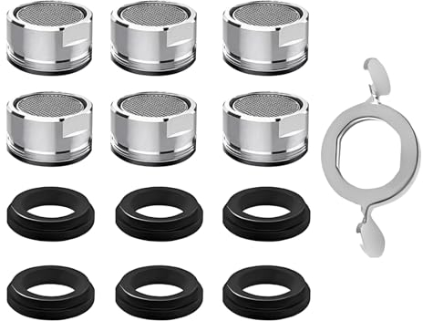 6 Stück Wasserhahn Sieb M24 sprudel ersatzteile Strahlregler Aufsatz filter mit Edelstahl Mischdüse inkl 6 Dichtung und 1 Verchromten Schlüssel innengewinde für wasserhähne