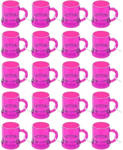 Carlso 20er-Set Schnapsgläser zum Umhängen mit Henkel, Shotgläser für Partys, bunte Likörgläser, Aperitif-Gläser, Dessertgläser, vielseitig einsetzbar (Pink)