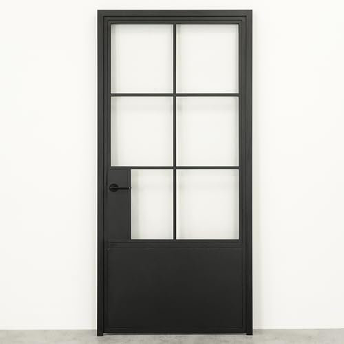 SEART Innentüren mit zarge komplett Innentüren türdrücker gehärtetes Glas Metall mit Sprossen Factor (Transparentes Glas, rechts) 80x200 cm