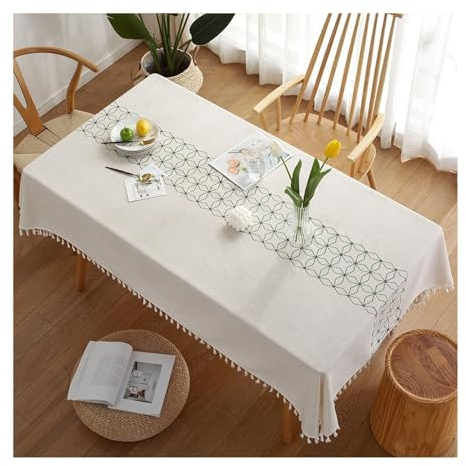 Epinki Tischdecken, Grün Tischtuch Rhombus Geometrisch mit Quaste Polyester, Tischdecke Indoor Tischbedeckung für Küche Esstisch Dekoration für Drinnen Garten Esszimmer Party, 140x200CM