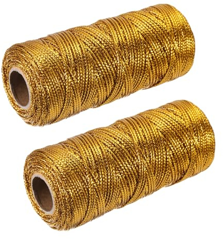 QUARKZMAN 2Stk Baumwolle Seil Gedreht Geflochten Seil Kordel Gold 100m/109 Yard 1.5mm Durchmesser für Wand Behang Pflanzen Aufhänger Stricken Makramee Knoten