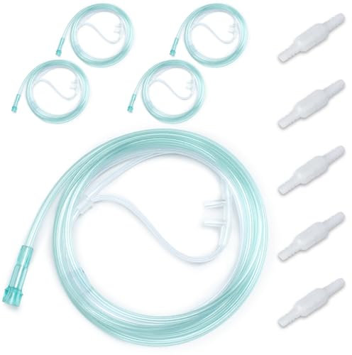 10 PCS Oxygen Nasal Cannula, Includes 5PCS 6.5Ft Nasal tubing for Adult & 5PCS Tubing Swivel Connector, Soft-Touch & Kink-Resistant, Great-Value Supplies by BlessEase.