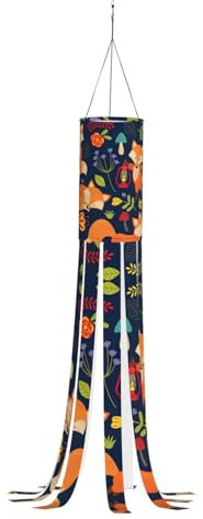 Windsack-Flagge mit süßem Tier-Fuchs-Blumendruck, 101,6 cm, Halloween-Outdoor-Hänge-Windsack, Flagge, für Hof, Terrasse, Garten