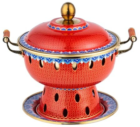 HHCTEBEC Pentola Calda in Rame Cinese con Coperchio, Pentola Calda in Rame Smaltata Antica di Pechino per Cucina, Catering, Feste, Hotel, Sala da Pranzo,F
