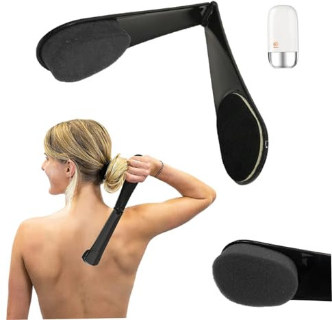 Spazzola per la schiena con manico lungo per la doccia, applicatore portatile per lozioni per la schiena, da viaggio, per crema solare, con manico pieghevole a lunga portata, per donne anziane (nero)