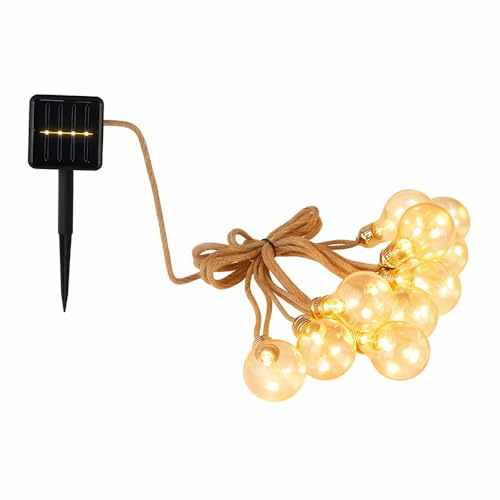 LED Solar Lichterkette Aussen 10x Glühbirnen Lichterkette Außen Solar Balkon Deko, Hanfseil, LED 3 Watt warmweiß, L 570 cm, Garten