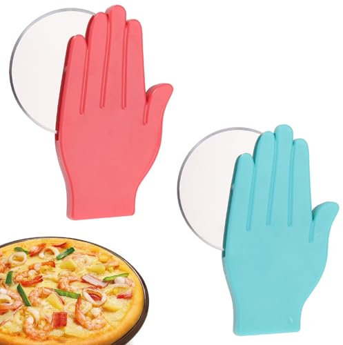 Niuhong 2 Pz Divertente Pizza Cutters Ruota Pizza In Acciaio Inossidabile Tagliapizza Manico Rotondo Creatività Pizza Coltello Forma Maniglia Lama Pancake Pasta Torta Cialde (Palm)