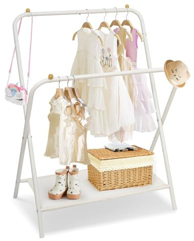 YGJT Kinder-Kleiderständer, 2 Stangen, Kleideraufbewahrung für kleine Mädchen mit unterer Ablage, niedlicher Kleinkind-Kleiderschrank, Cloest Garment zum Aufhängen von Mantel, Tanzkostüm, Kleidern,