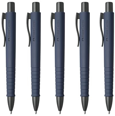 Faber-Castell - Kugelschreiber Poly Ball Urban Blue, 5 Stück | Auswechselbare XB Mine, dokumentenecht, ergonomische Dreikantform für komfortables Schreiben