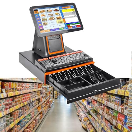 15,6-Zoll-Smart-Touchscreen-Registrierkasse, Elektronische Registrierkasse, Kassensystem FüR Den Einzelhandel, Intelligente Schnittstelle FüR Kleine SupermäRkte, Eingebauter Belegdrucker,Black-B