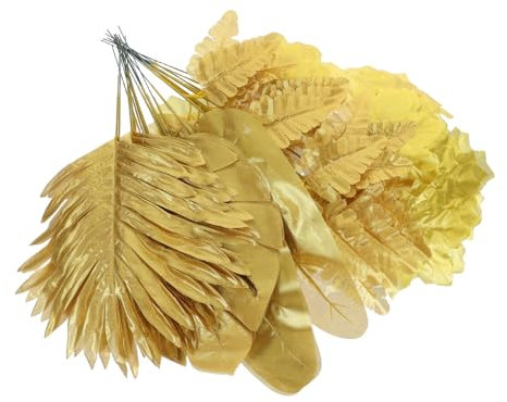 iplusmile 25 Pezzi Foglie Di Palma D'oro Per Decorazione Oro Artificiale Lasciato Falso Pianta Tropicale Con Steli Per Arredamento Per Feste A Casa Di Nozze