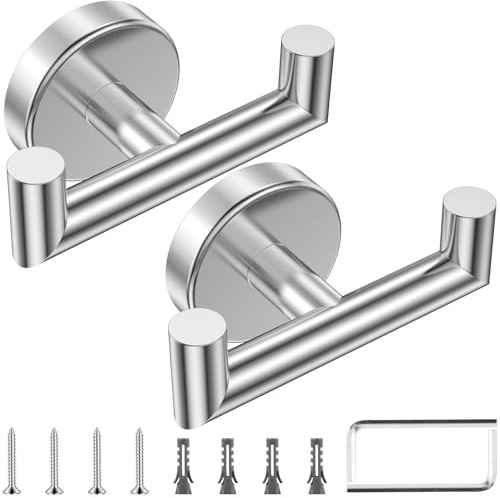 2 ganci doppi per asciugamani in acciaio inox, ganci appendiabiti da parete, ganci per viti, ganci per asciugamani per forare con accessori di montaggio per bagno, camera da letto, porta, armadio