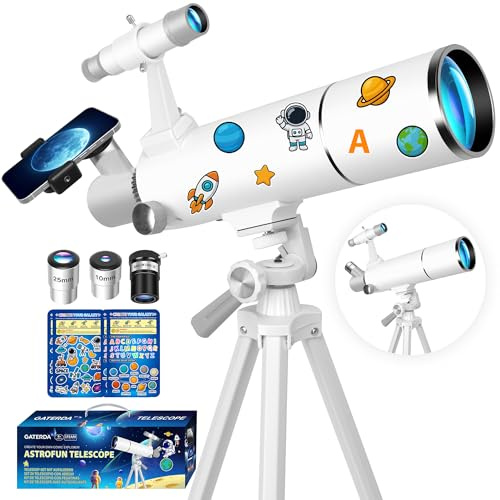 Gaterda Telescopio Astronomico per Adulti, 80/500mm Telescopio Rifrattore per Principianti con Adattatore per Telefono, Adesivi Decorativi a Tema Spaziale e Treppiede