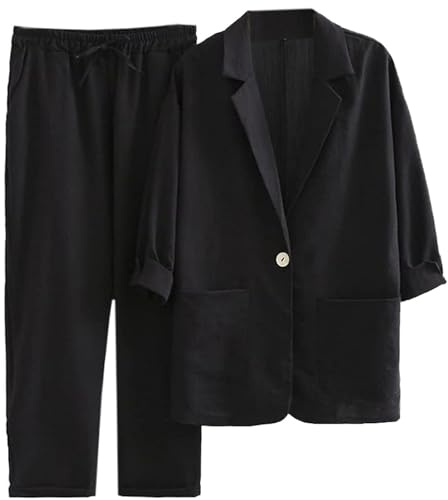 HEONSATI Completo Donna Elegante Taglie Forti Abito da Cerimonia Casual Aperto Davanti Colletto Manica Lunga Tuta da Cocktail Eleganti Complete da Lavoro Giacca E Pantalone Slim Fit Tailleur Ufficio