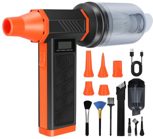 Souffleur Aspirateur Air Comprimé 130000 RPM, Mini Soufflette Sans Fil 2 en 1, Pulvérisation d’Air Comprimé avec Batterie 8000mAh, Soufflette Voiture, Bombe Air Sec pour Nettoyage PC, Clavier, Voiture