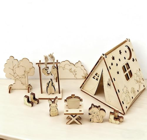 Eroionet 15 Teile Miniatur Wichtelhaus Deko - Holz Zelt Dekoration & Zwergenhaus Zubehör für Festliche Advents Deko, Weihnachtsdeko und Winter Raumdeko
