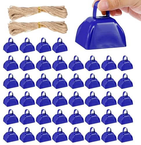 PATIKIL 48Stück Für Football Games 3 Zoll Metall Kuhglocke Mit Seil Blau | Kuhglocken Für Sportveranstaltungen Bulk, Lautstarke Krachmacher, Für Jubel Hochzeit, Kuhglocken