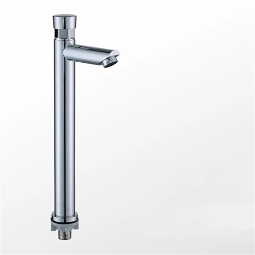 Rubinetto a chiusura automatica, finitura cromata, a risparmio idrico, per bagno con acqua fredda, design a pulsante alto per un facile utilizzo, ideale per bagni moderni