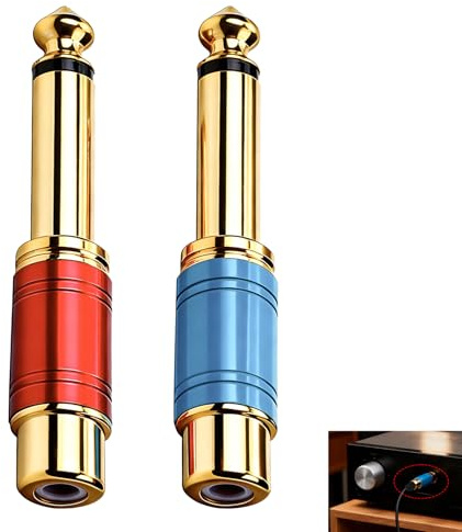 Zquqwa 2 Pcs RCA to 6.35mm(1/4 Inch) Adapter, RCA Female to TS Male, Audio Jack Adapter, Gold Plated Converter Connectors for Speaker Recording Interface Hi-Fi Home Studio DJ Equipment Instrument