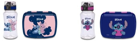 Seven Set Portamerenda + Borraccia LILO & STITCH per bambini, Divisorio interno, Borraccia 460ml con coperchio ermetico, Prodotto ufficiale, Calcio, Idea regalo bambini e adulti
