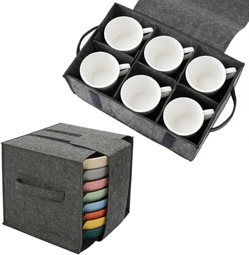 giteo bedding 2Pcs Felt Cup Storage Box, Caravan Plate and Cup Holders Set, Tableware Bag Glass Carrier for Camping, Motorhome, Caravan, Kitchen, Dark Gray