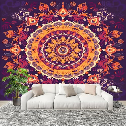 Wohnzimmer Aesthetic Room Decor Fototapete RetroMandala-Stil Stereo Tapete Vertikal Wandbild Poster Mustertapete Lila Atmungsaktiv Geruchlos Wandaufkleber 400x280 cm