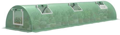 Outsunny Invernadero de Exterior con 5 Ventanas Malla 300x80x45 cm Verde | Invernadero de Jardín, Ventanas Enrollables, Marco de Acero, Cubierta de PE 140g/㎡ Anti-UV, para Cultivos Plantas Flores