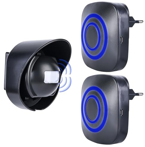 Timbre de puerta con detector de movimiento, alarma de paso con 2 receptores y 1 detector resistente al agua, alarma de timbre, alarma de acceso, timbre de movimiento para negocios en casa